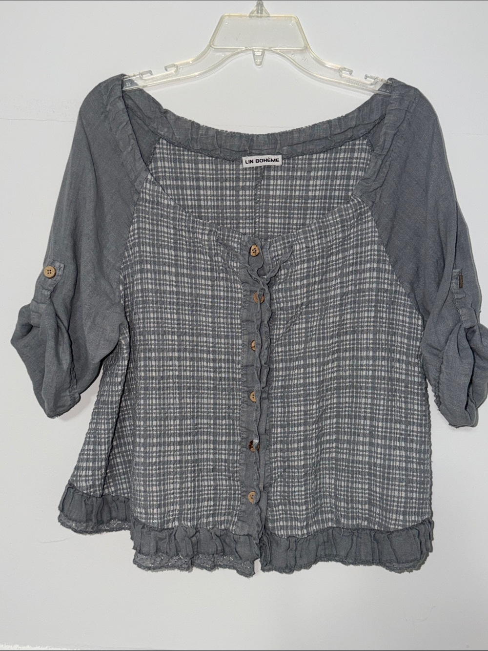 Lin Boheme Blouse Relaxed Country-Chic aesthetic size Large made in Italy